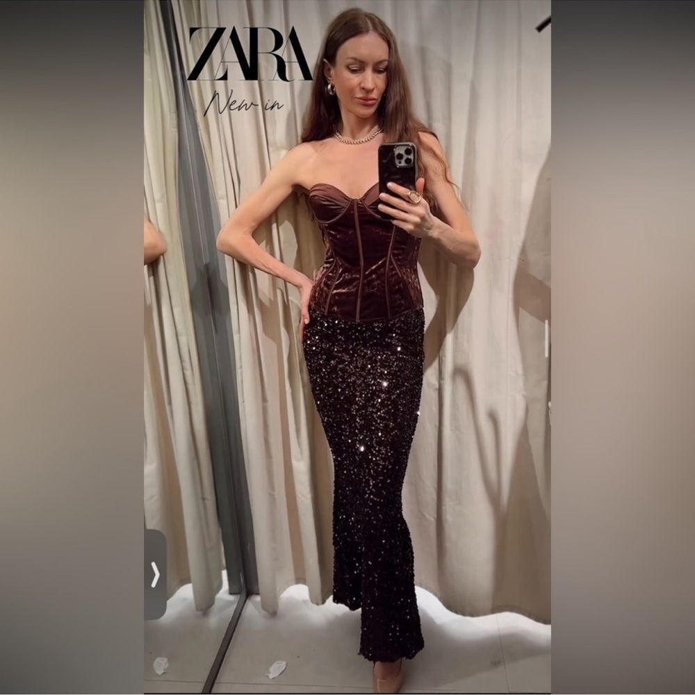 ZARA LONG SEQUIN SKIRT - Picture 8 of 16